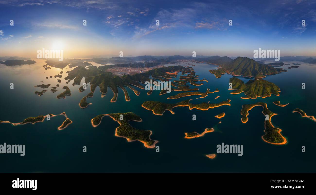 Aerial view above of the Thousand Island Lake, China Stock Photo