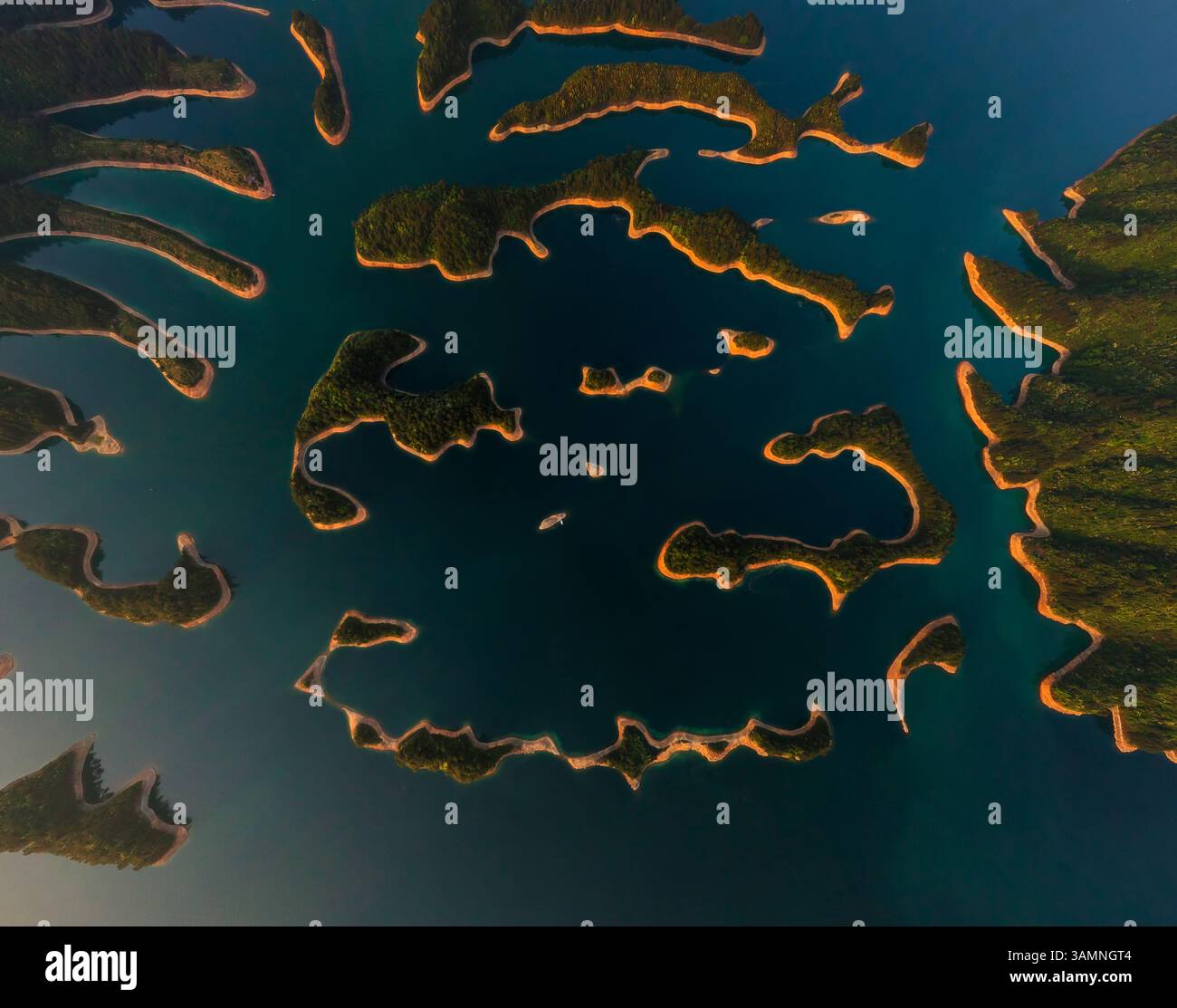 Aerial view above of the Thousand Island Lake, China Stock Photo