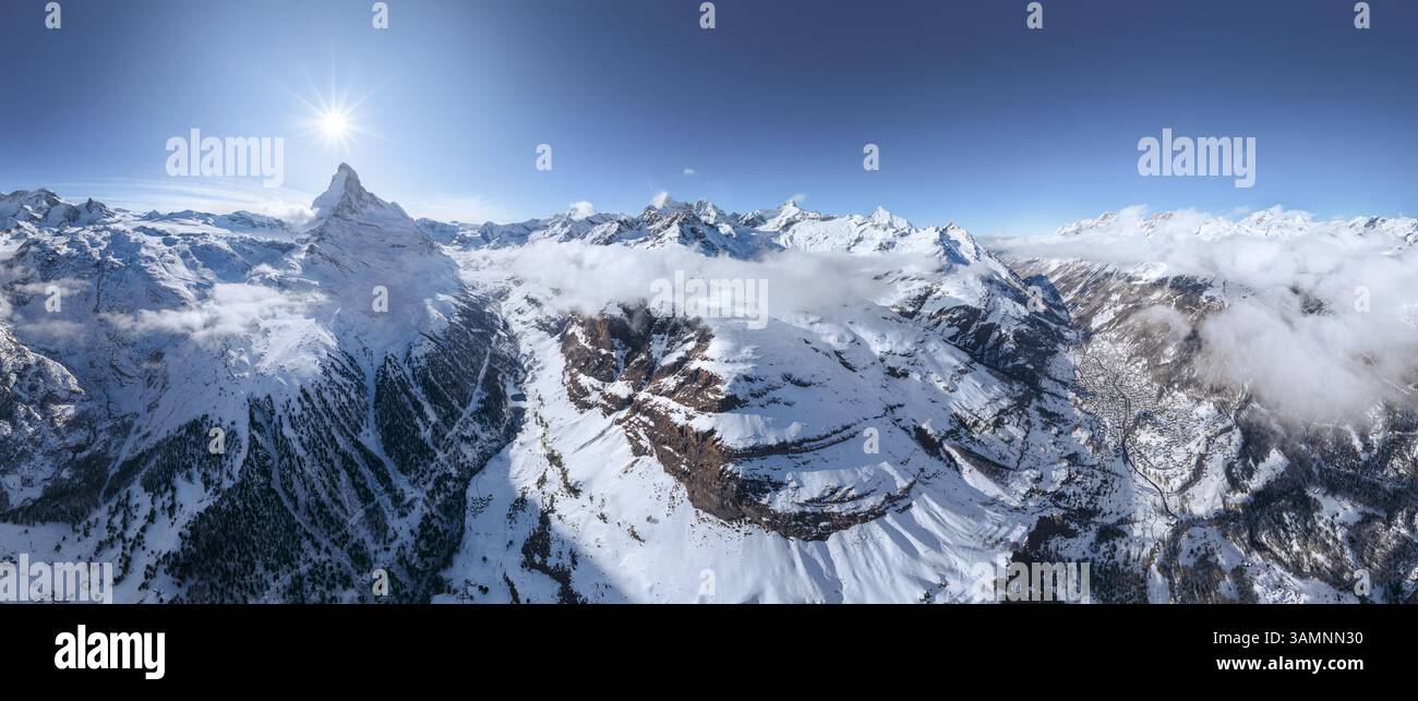 Scenic aerial view of the Matterhorn Mountain, Switzerland Stock Photo ...