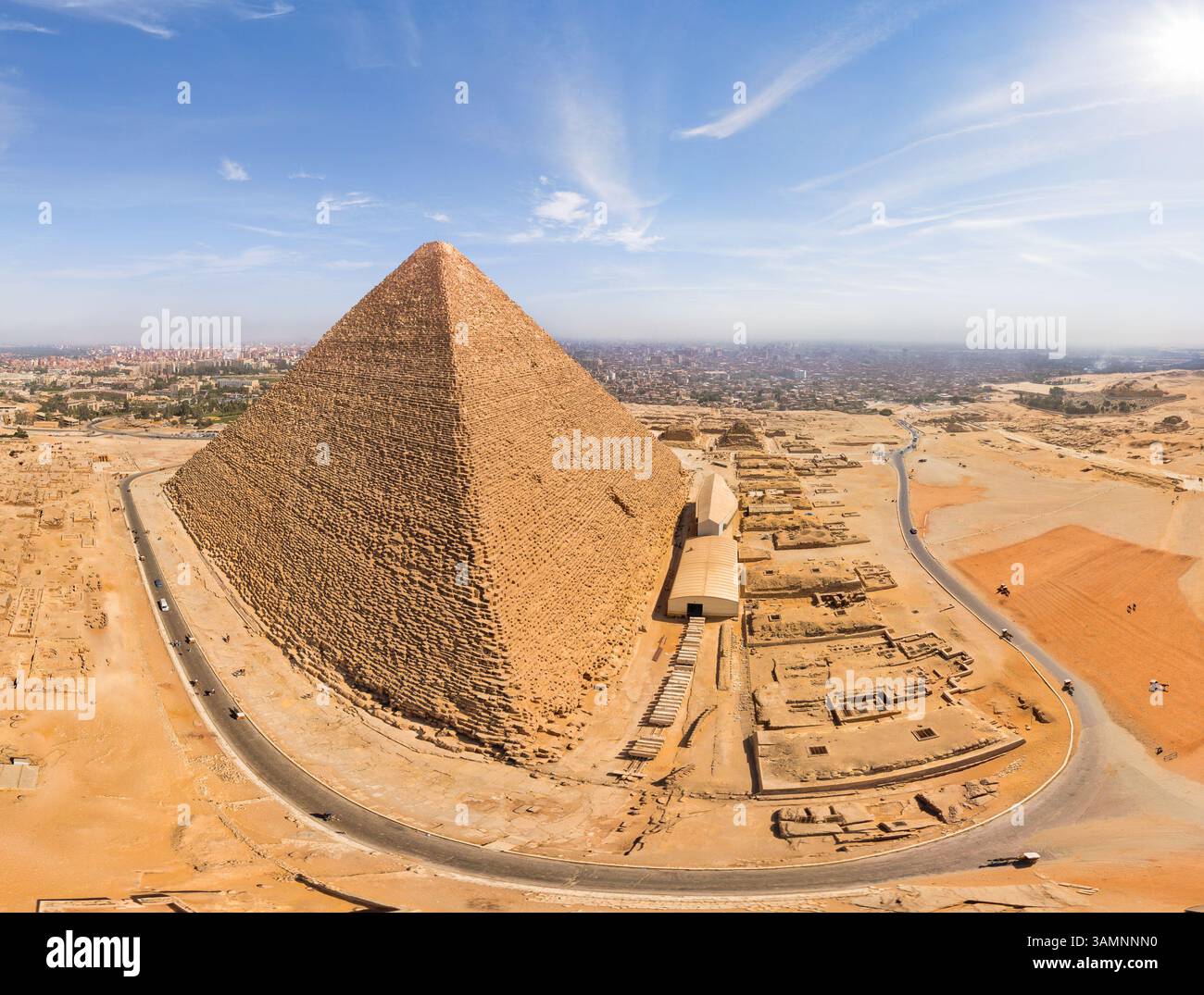 Panoramic aerial view of the Great Pyramids of Giza in Egypt Stock ...