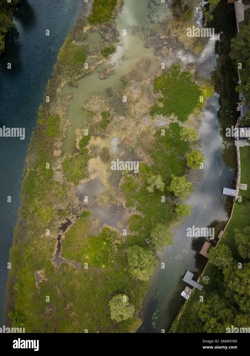 Aerial view of rainbow river surrounded by lush greenery and serene ...
