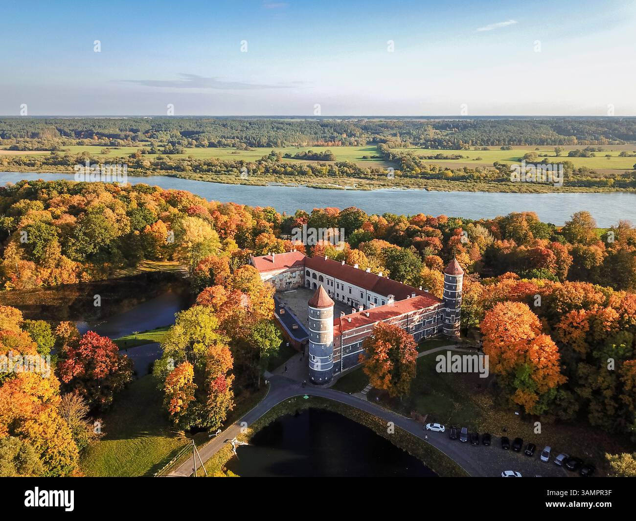 Aerial view of Panemune castle in Jurbarkas, Lithuania. Stock Photo