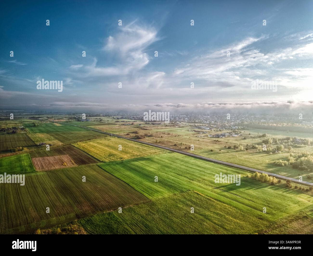 Aerial view of agriculture fields near Palanga, Lithuania. Stock Photo