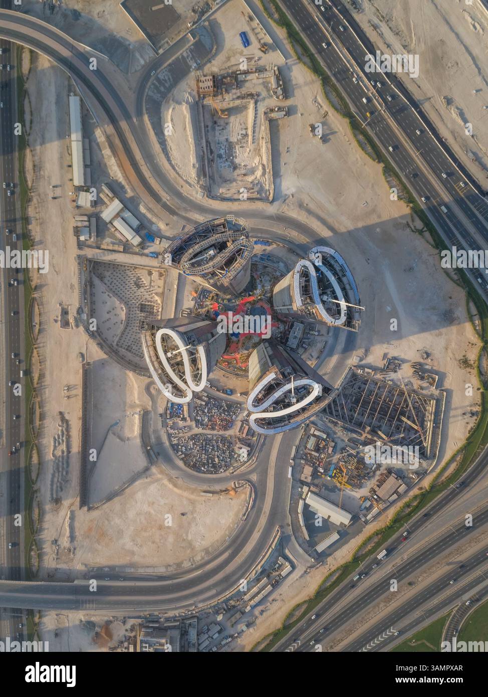 Uae Projects Rooftop Aerial view of a rooftop of a building under construction in Dubai, U.A ...
