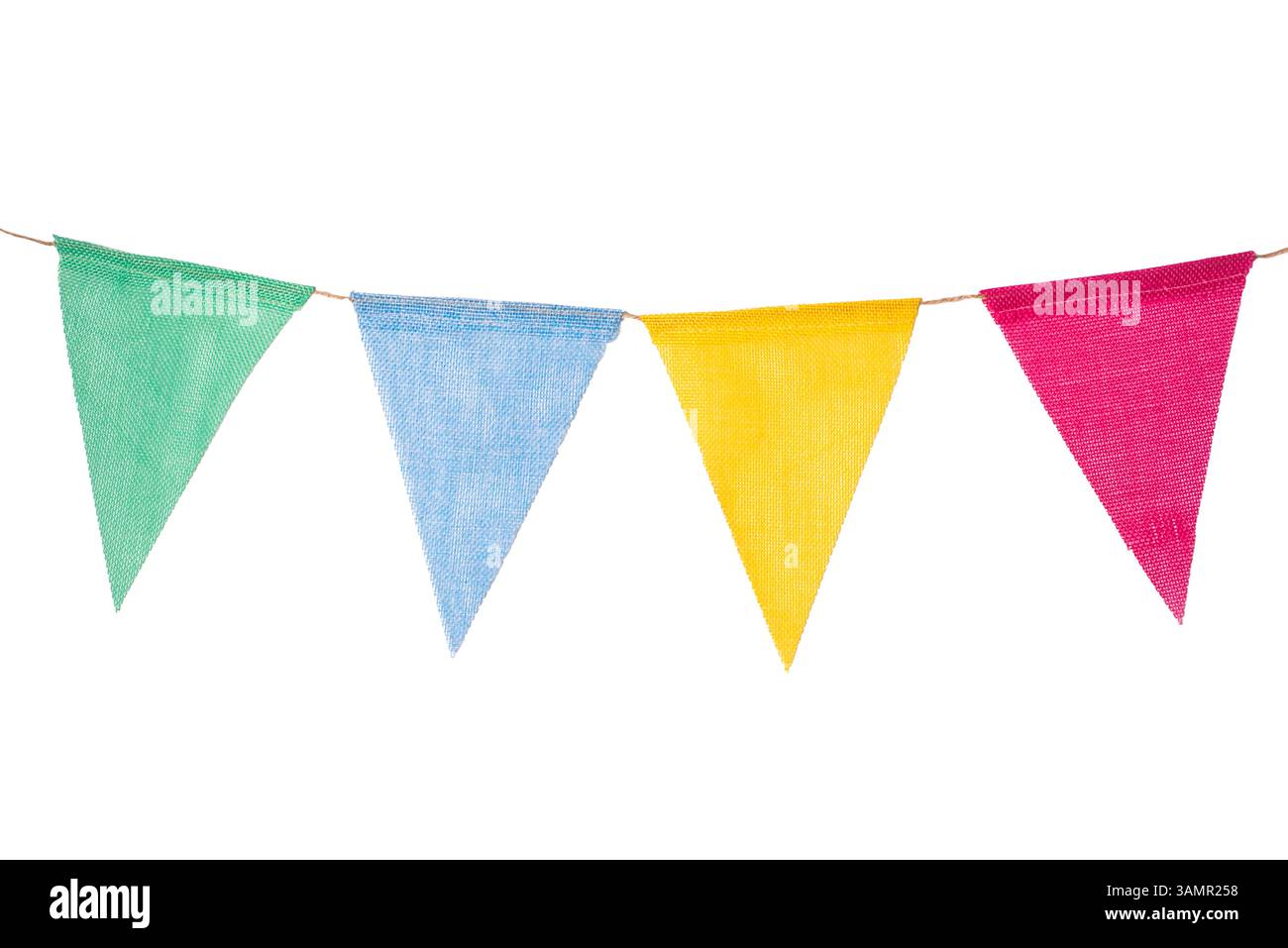 Festive garland of triangular multicolored flags Stock Photo - Alamy