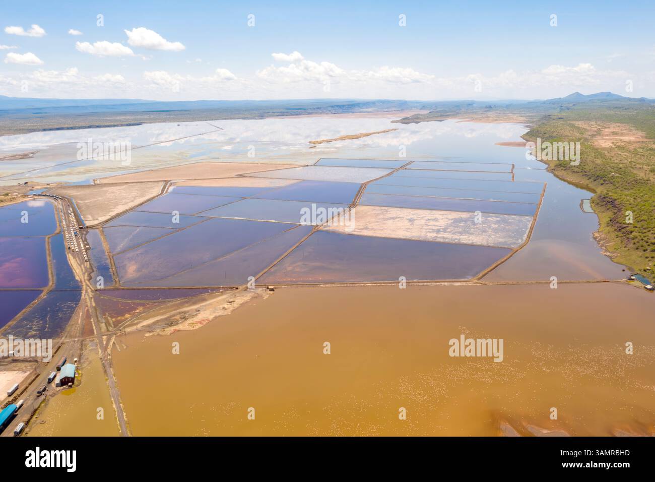 Aerial view of Lake Magadi with beautiful patterns and mining site, Magadi, Kenya. Stock Photo
