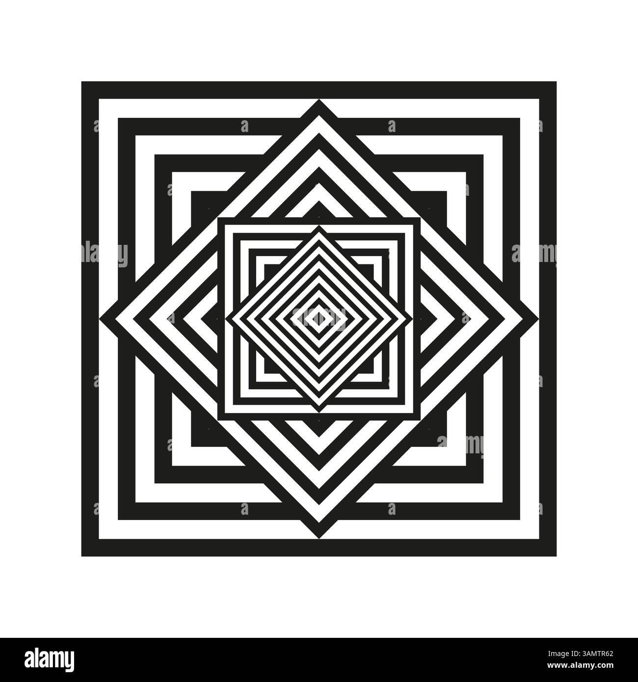 Concentric square illusion. Diamond contour shape. Optical depth pattern. Vector line structure. Stock Vector