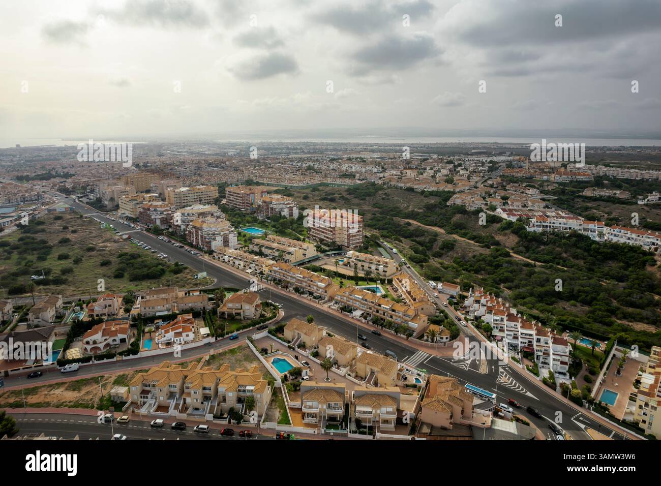 Spain Urbanization Pattern Aerial view of high-rise buildings and urban patterns, Torrevieja ...