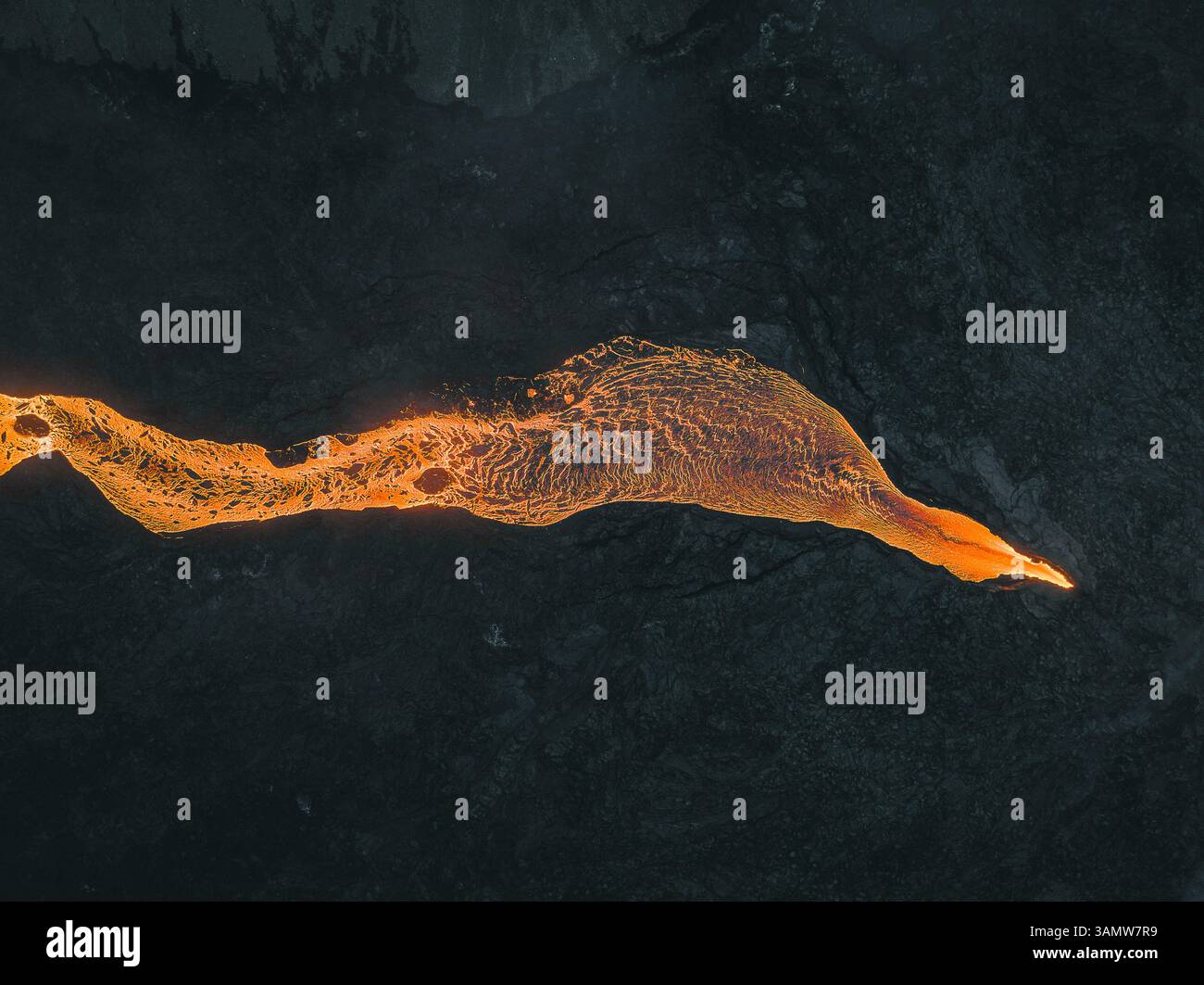 Aerial view of a lava river during the eruption in Iceland Stock Photo ...