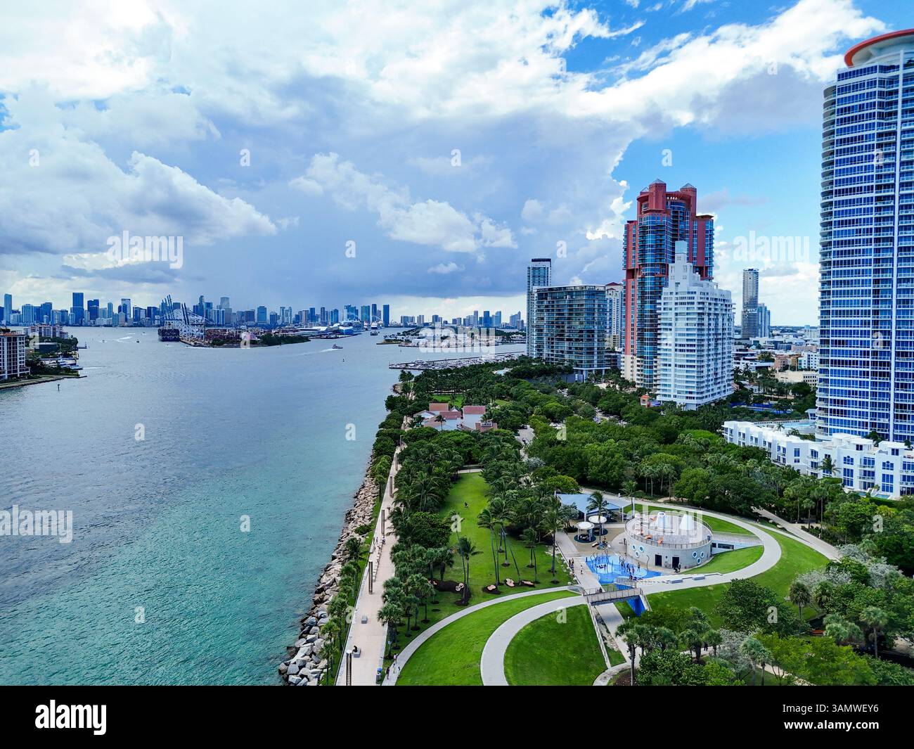 Waterfront High Rises Aerial view of vibrant cityscape with high-rise buildings and ...