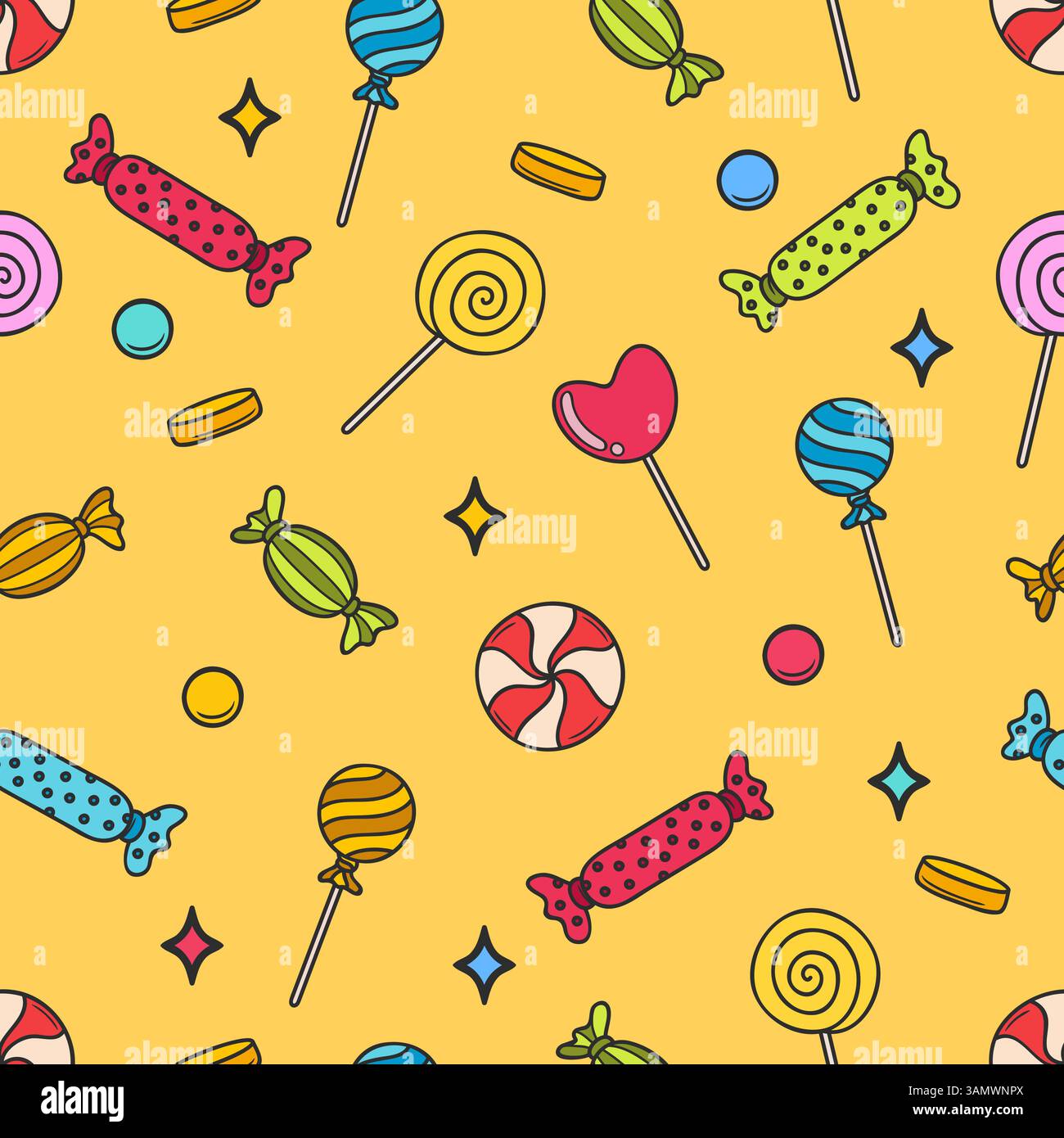 Vector seamless pattern with colorful candies Stock Vector