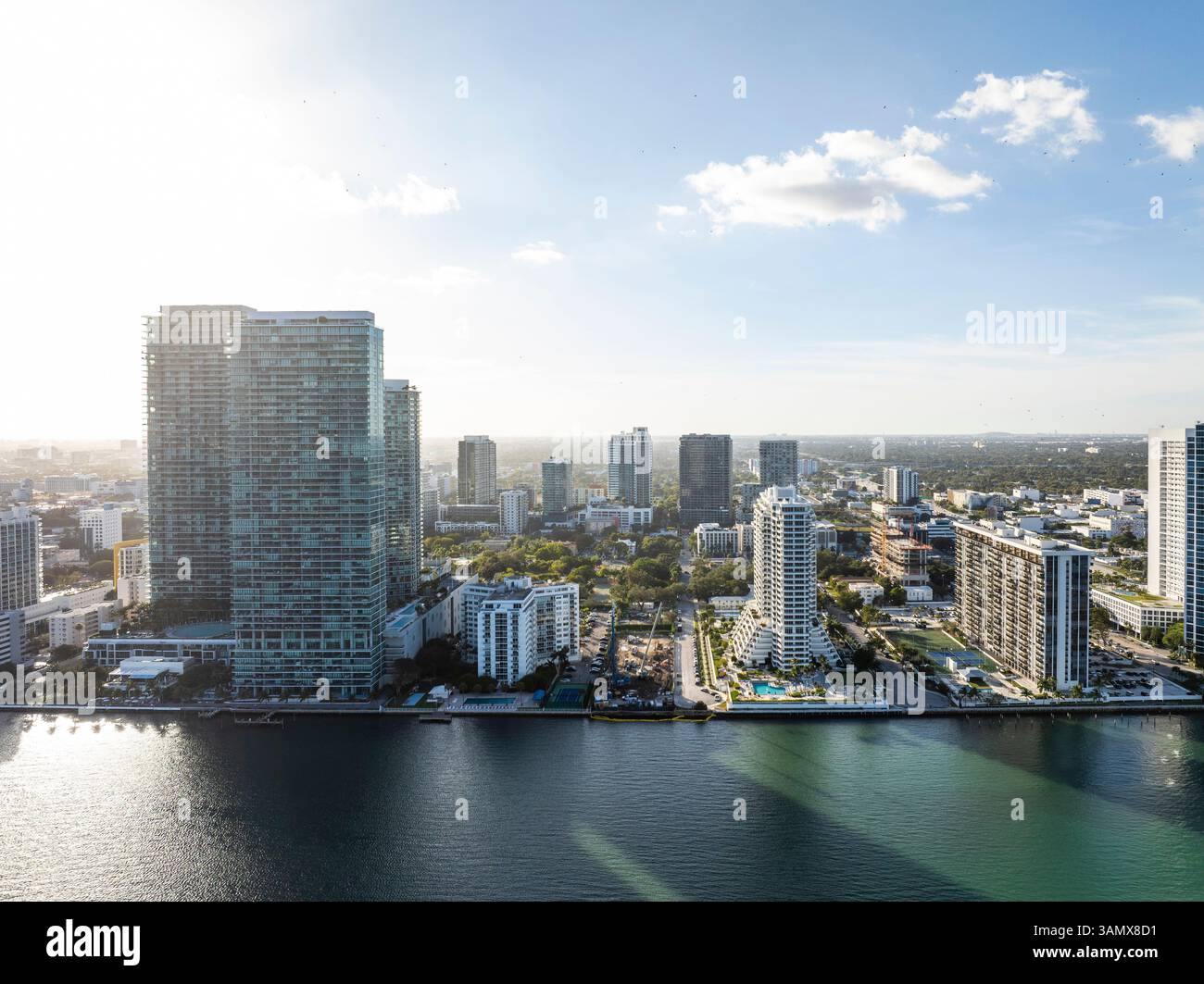 Aerial view of beautiful Biscayne Bay with modern skyline and high-rise ...