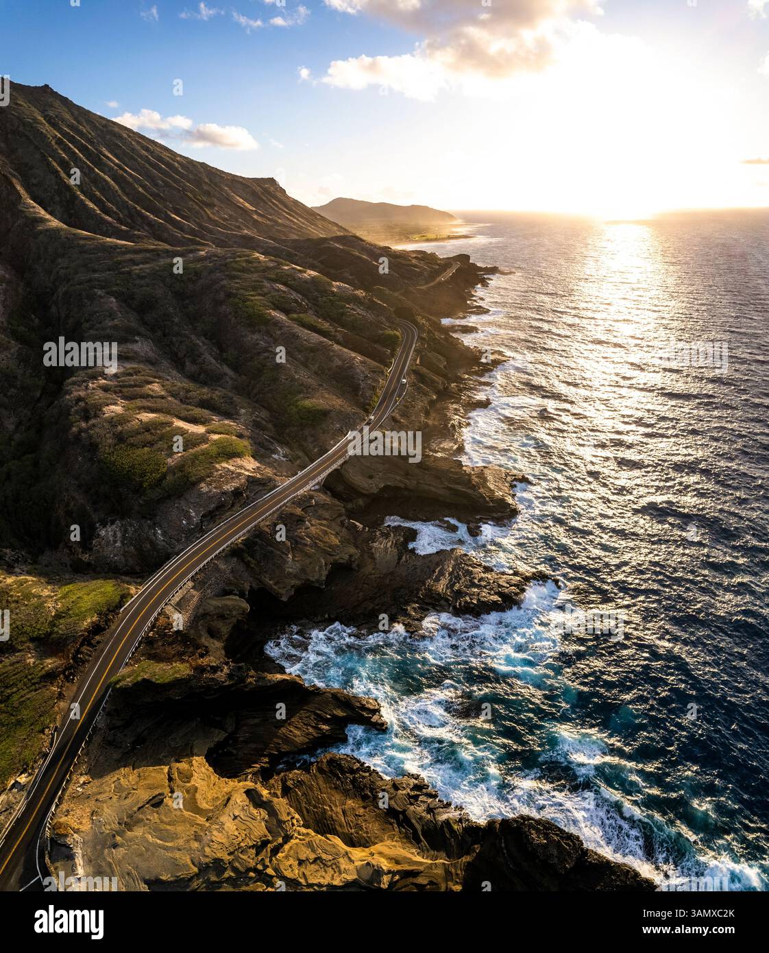 Aerial view of coastline forms and patterns along Kalaniana'ole Highway ...