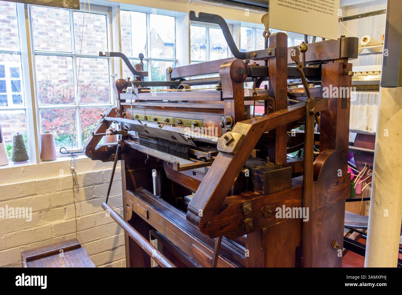 A Saxony Frame, c1850, knitting machine at the Framework Knitters Museum, Ruddington, Nottinghamshire, England, UK Stock Photo