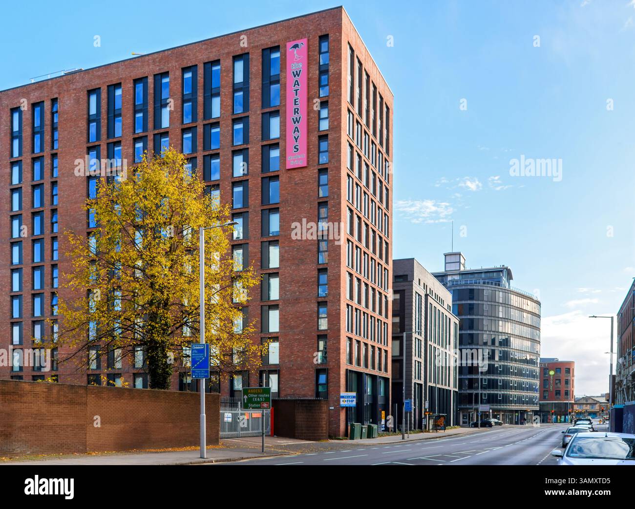 The Waterways and the iQ Exchange student apartment blocks, Nottingham, England, UK Stock Photo