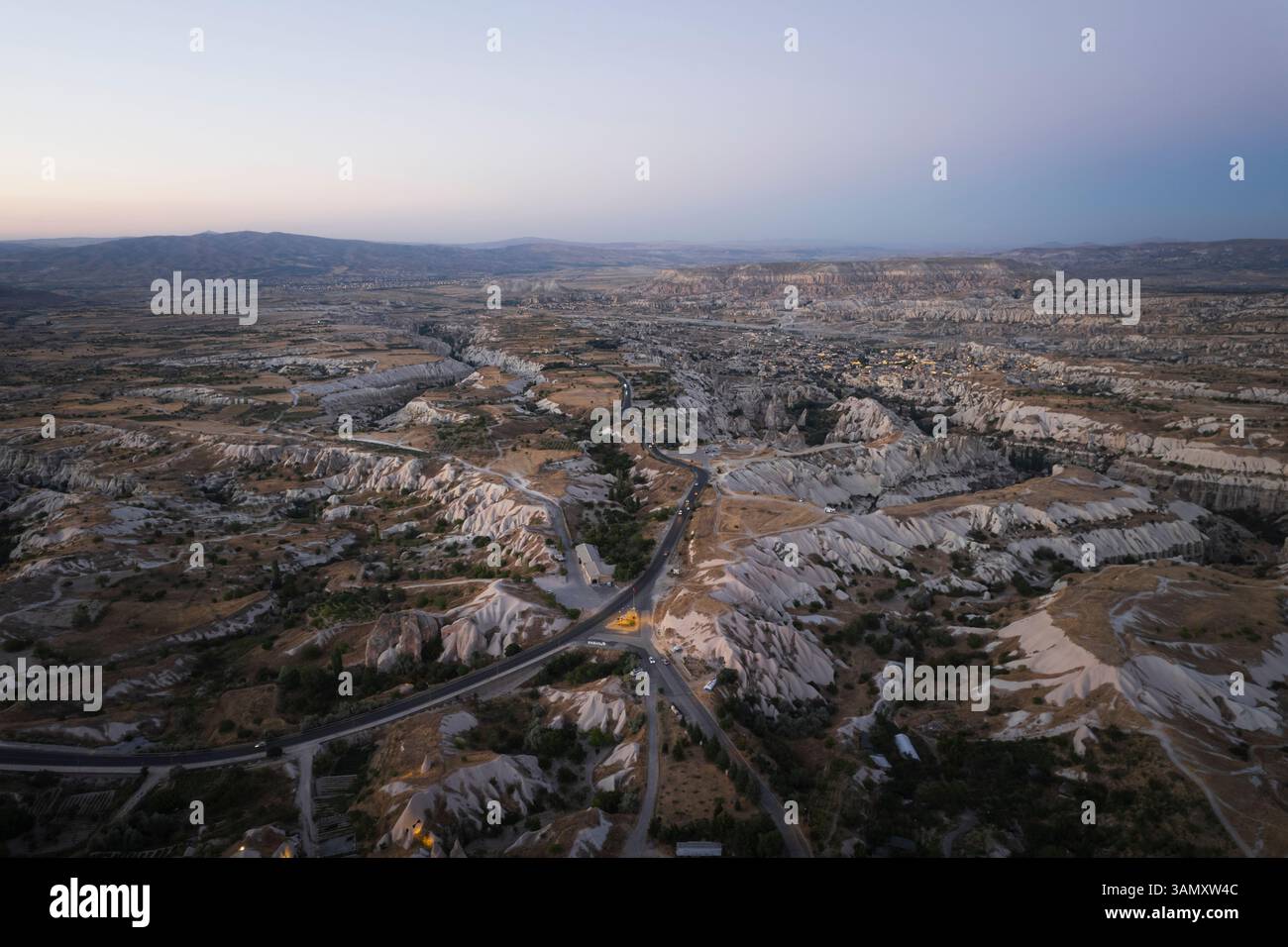 Aerial view of unique rock formations and fairy chimneys in a ...