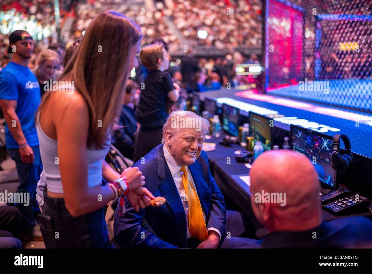 President Donald Trump attends UFC 314 at the Kaseya Center in Miami ...