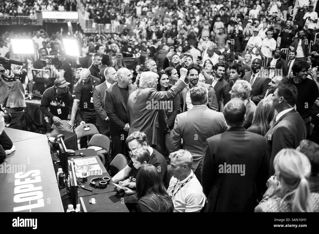 President Donald Trump attends UFC 314 at the Kaseya Center in Miami ...