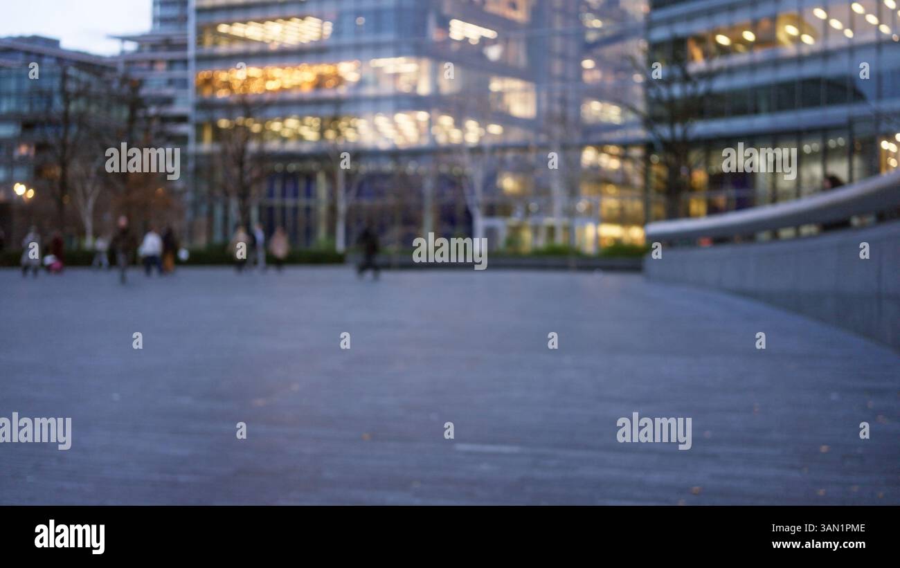 Blurry street scene in london during winter with defocused people and ...