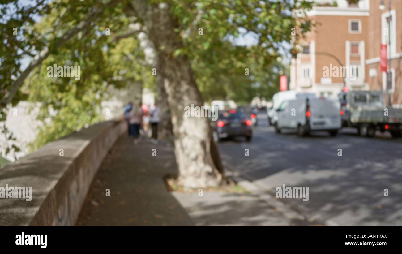 Blurred street scene in rome italy with defocused people walking along ...