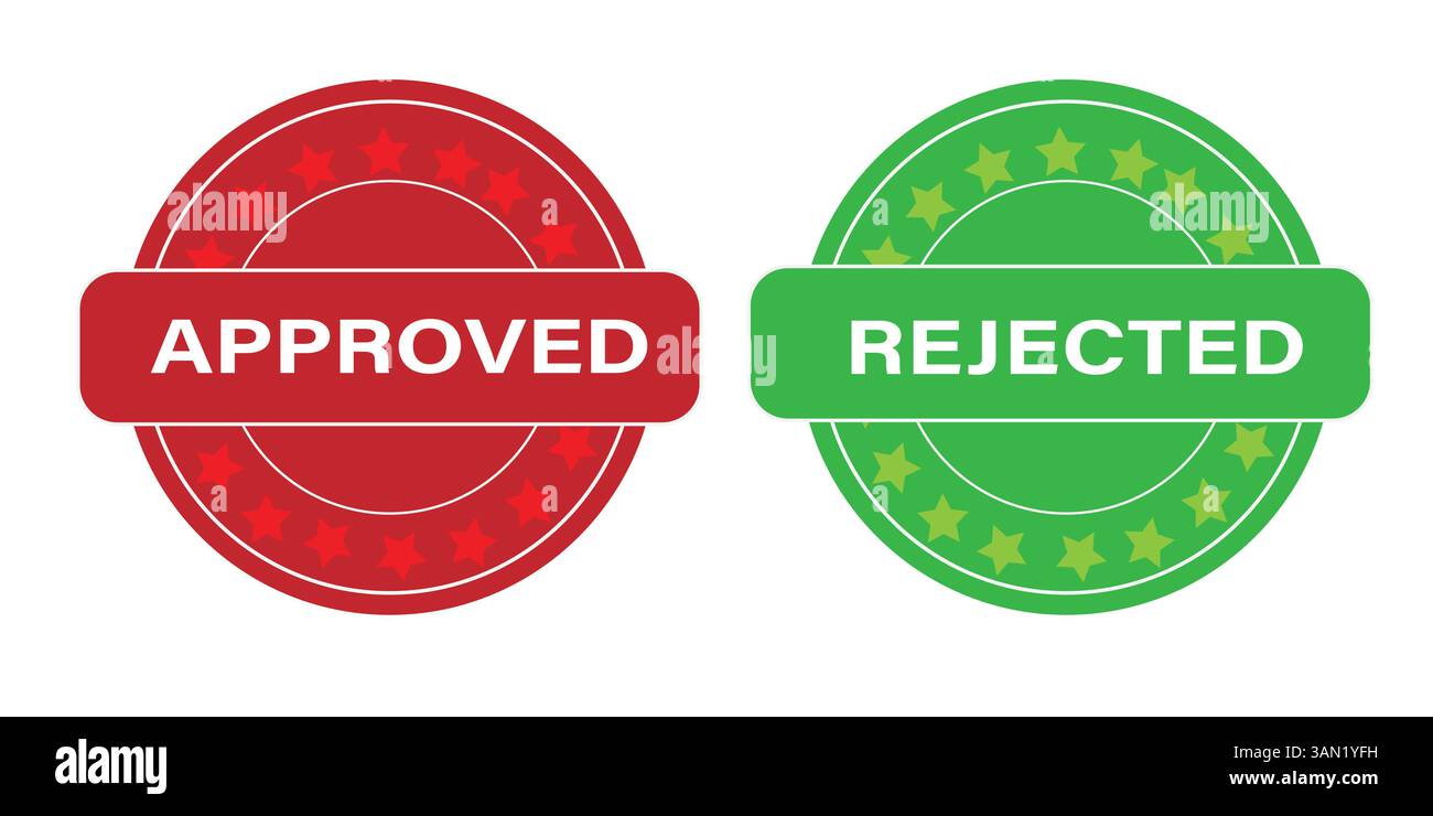 Approved and Rejected Stamp Vector – Red Green Circular Seals for Business & Quality Control Stock Vector