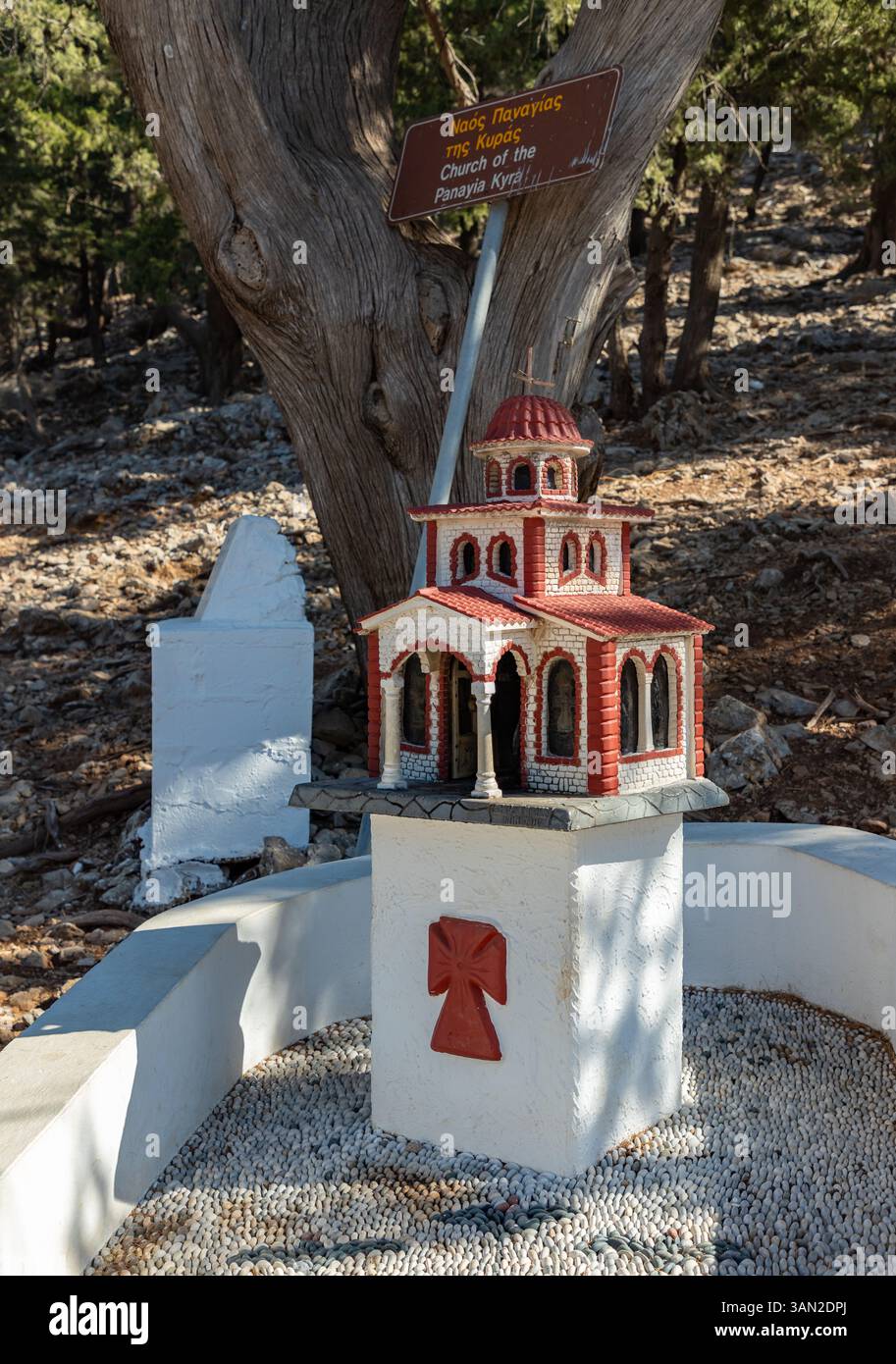 A picture of a Kandylakia, the small orthodox church shrines put in Greek roadsides. Stock Photo