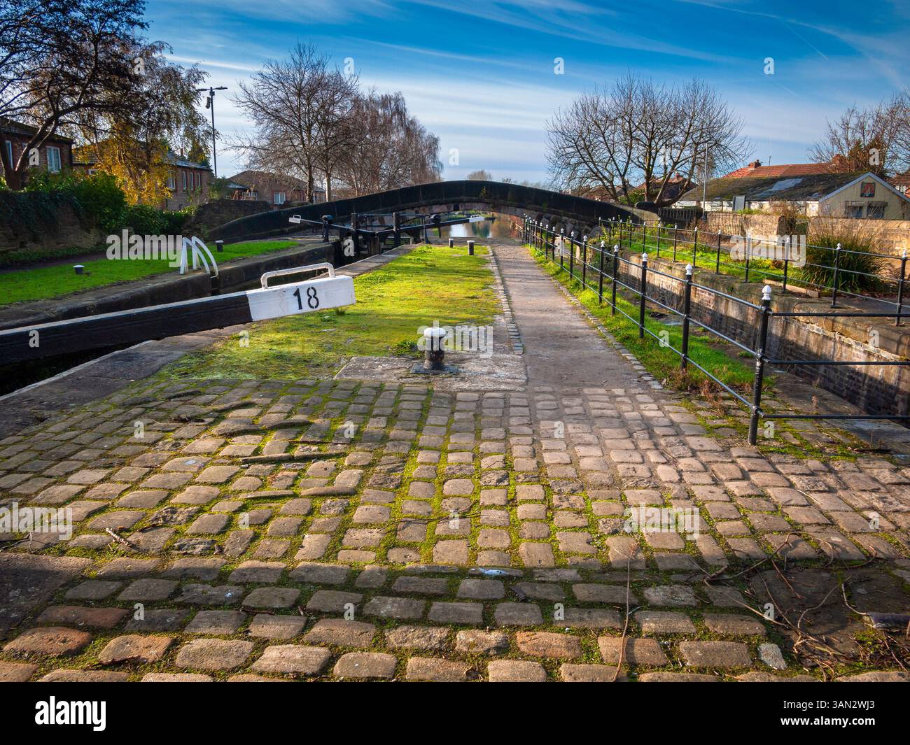 Fairfield lock, lock number 18, on the Ashton Canal, on a fine winter's day.  Droylsden, Tameside, Manchester, England, UK Stock Photo