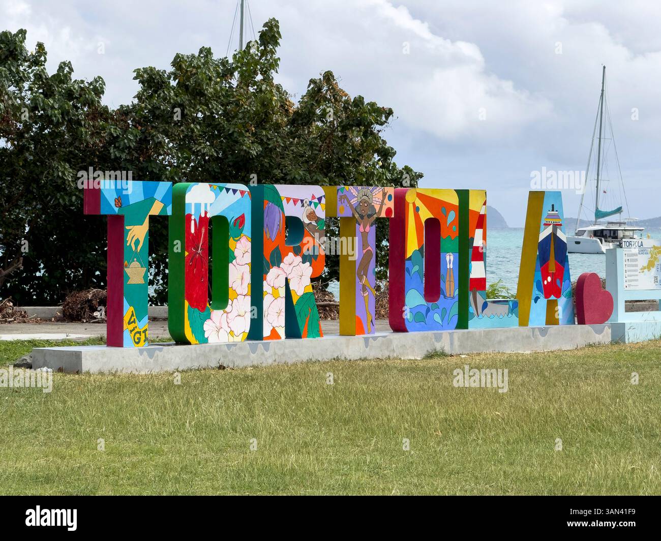 Welcome to Tortola tourism sign in large letters, Road Town - Smartphone Captured Stock Image