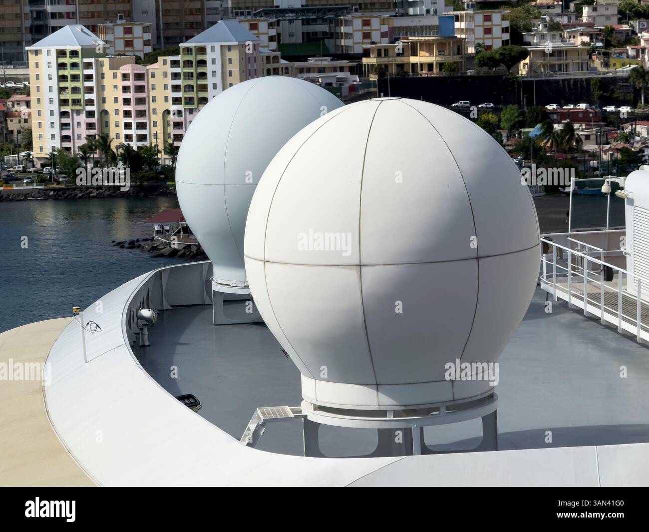 Radar domes navigation communication on a cruise ship - Smartphone Captured Stock Image