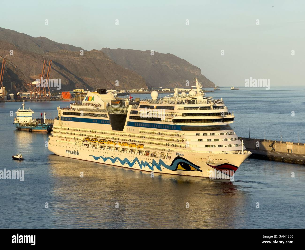 AIDAsol cruise ship departs Santa Cruz de Tenerife port, Spain - Smartphone Captured Stock Image