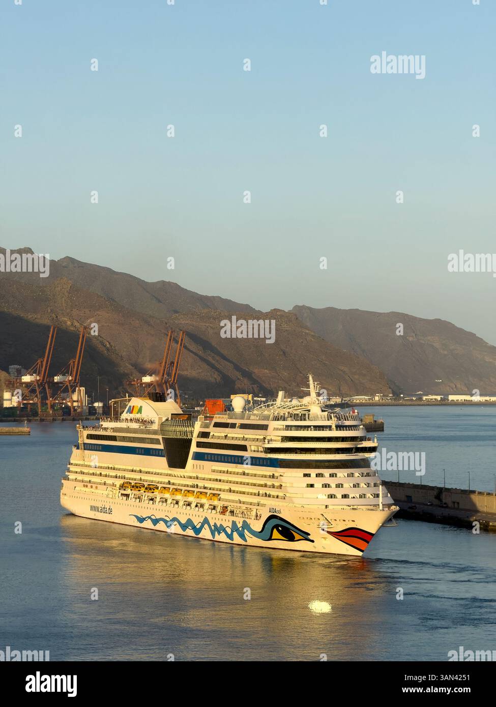 AIDAsol cruise ship departs Santa Cruz de Tenerife port, Spain - Smartphone Captured Stock Image