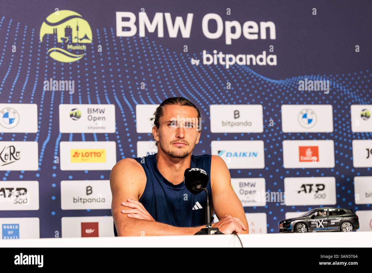 Munich, Germany. 14th April, 2025. Alexander Zverev (Deutschland) w?hrend der Pressekonferenz BMW Open by Bitpanda M?nchen ATP 500: Tag 3, M?nchen, MTTC Iphitos am 14.04.2025 Credit: dpa picture alliance/Alamy Live News Stock Photo