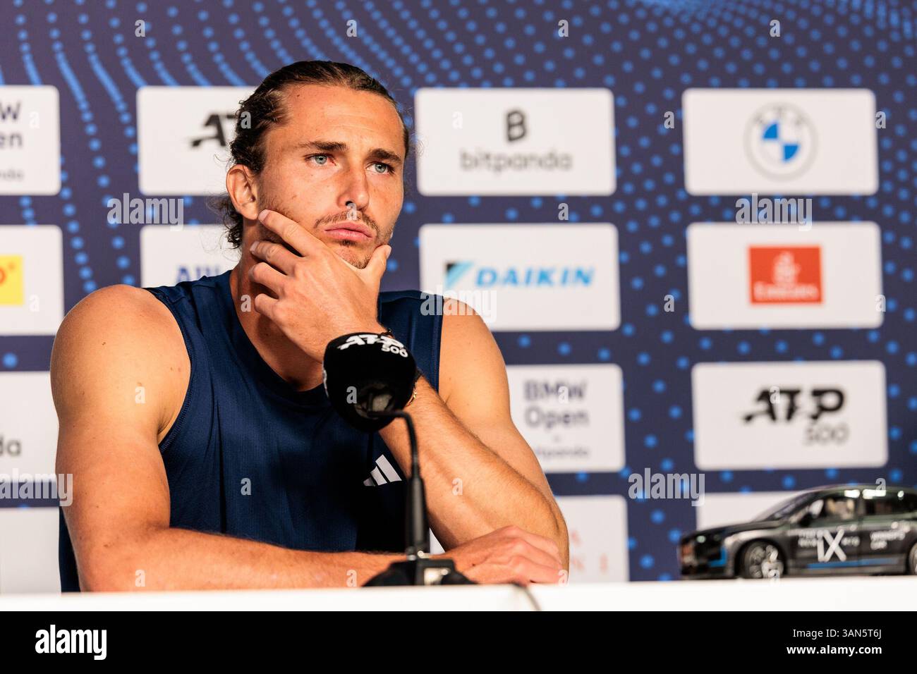Munich, Germany. 14th April, 2025. Alexander Zverev (Deutschland) w?hrend der Pressekonferenz BMW Open by Bitpanda M?nchen ATP 500: Tag 3, M?nchen, MTTC Iphitos am 14.04.2025 Credit: dpa picture alliance/Alamy Live News Stock Photo