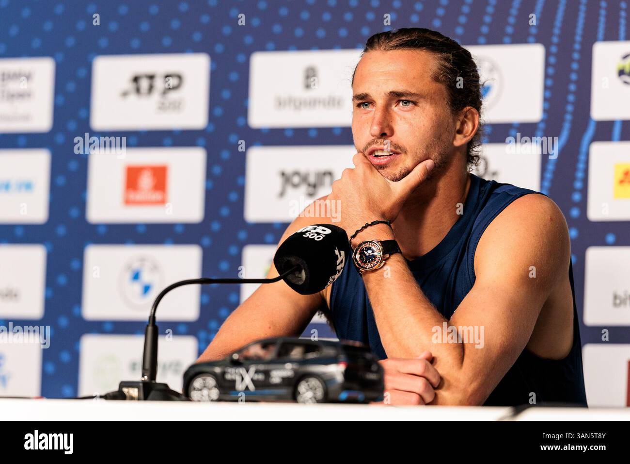 Munich, Germany. 14th April, 2025. Alexander Zverev (Deutschland) w?hrend der Pressekonferenz BMW Open by Bitpanda M?nchen ATP 500: Tag 3, M?nchen, MTTC Iphitos am 14.04.2025 Credit: dpa picture alliance/Alamy Live News Stock Photo