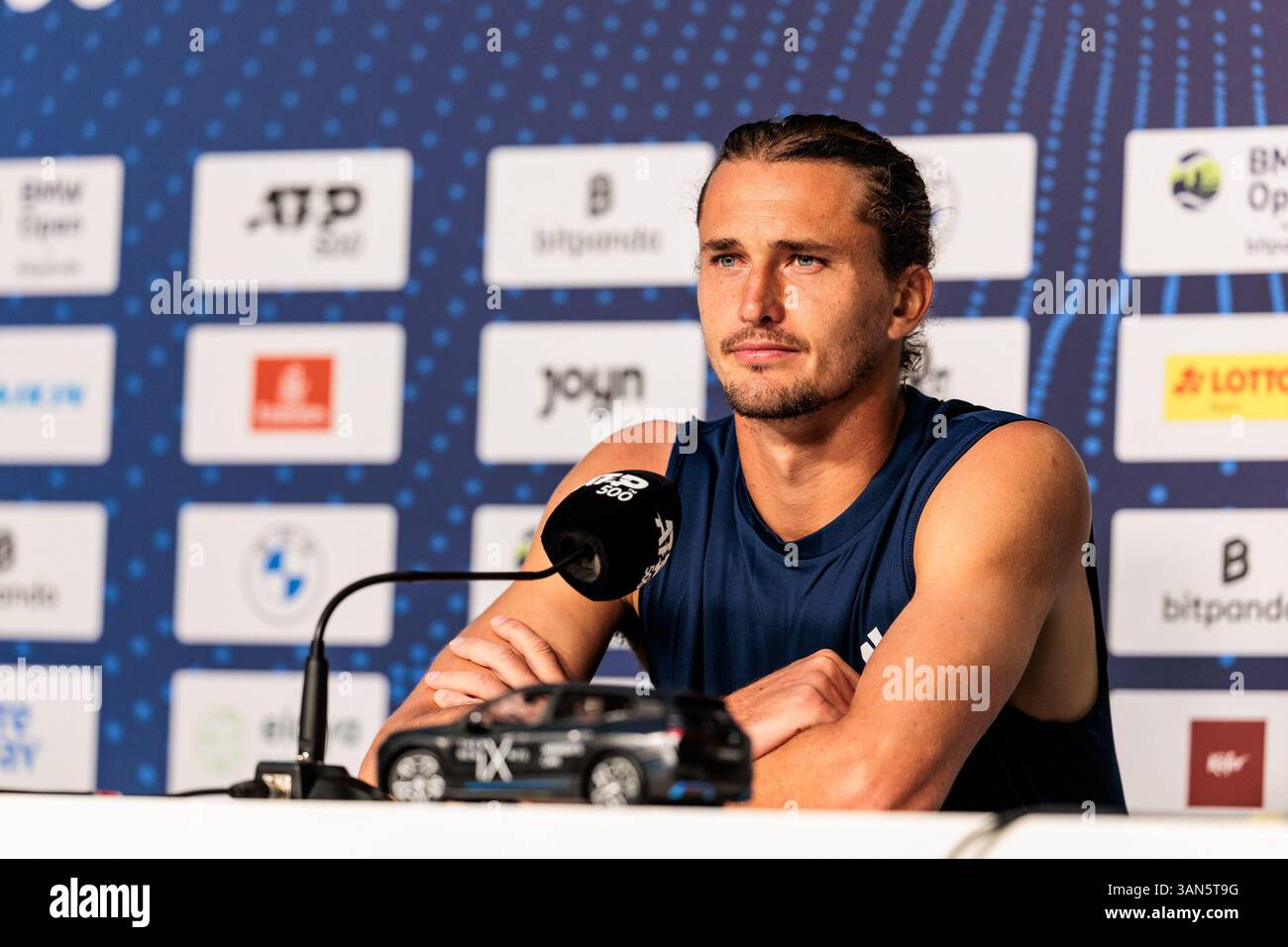 Munich, Germany. 14th April, 2025. Alexander Zverev (Deutschland) w?hrend der Pressekonferenz BMW Open by Bitpanda M?nchen ATP 500: Tag 3, M?nchen, MTTC Iphitos am 14.04.2025 Credit: dpa picture alliance/Alamy Live News Stock Photo