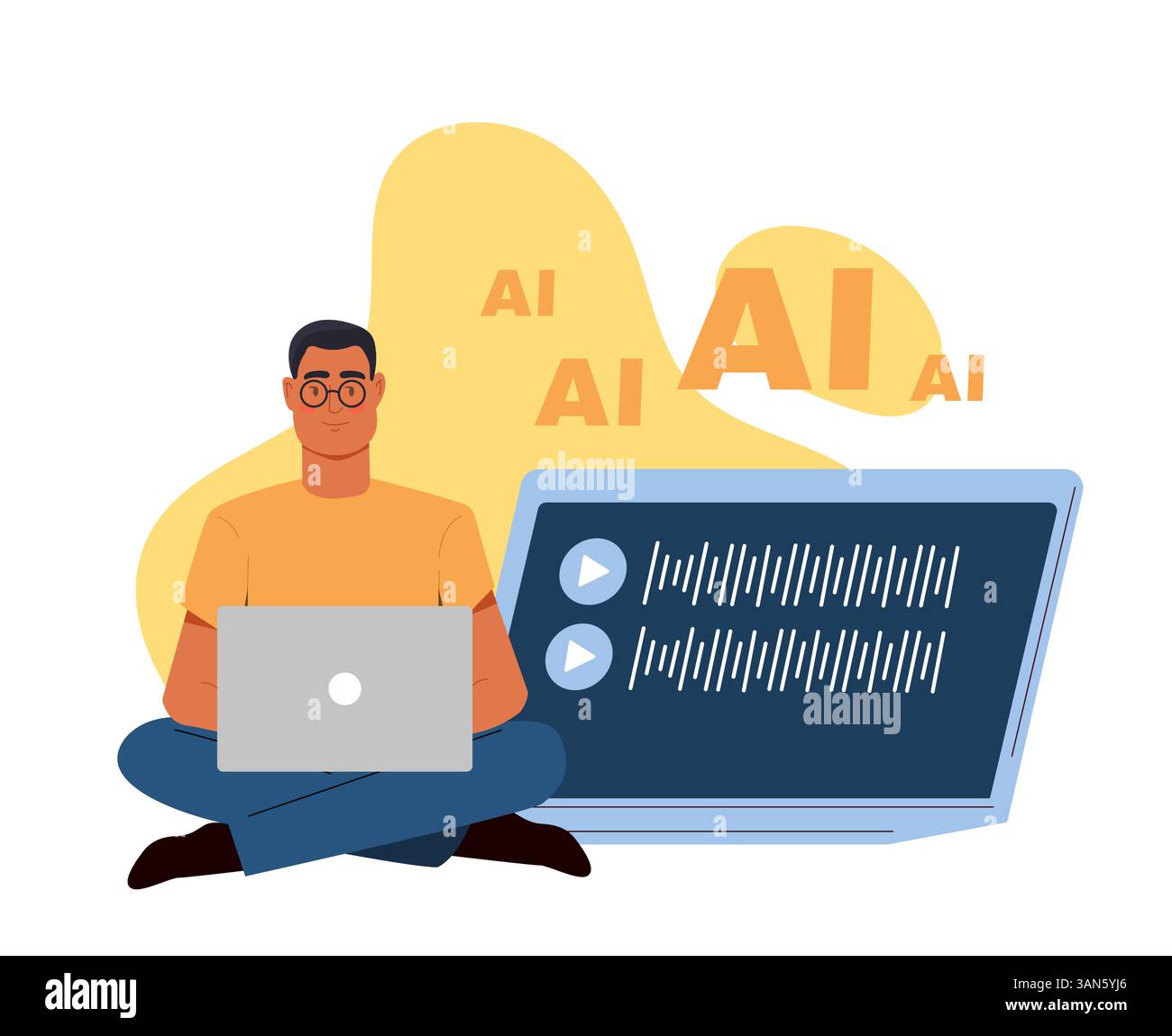 AI developer working on laptop illustration. Vector illustration Stock ...