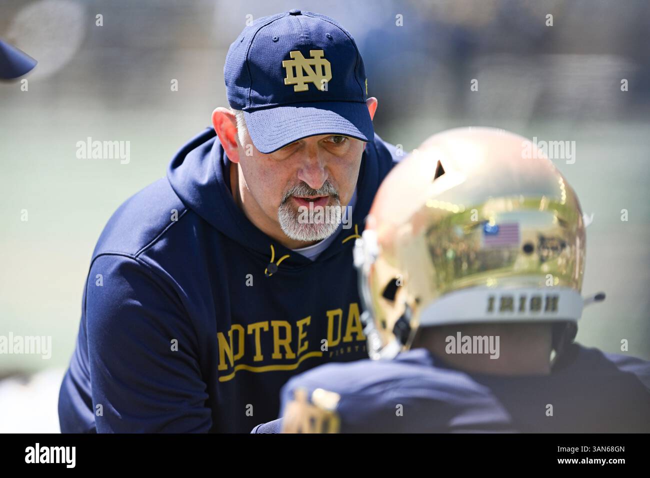 SOUTH BEND, IN - APRIL 12: Notre Dame offensive line coach Joe Rudolph ...