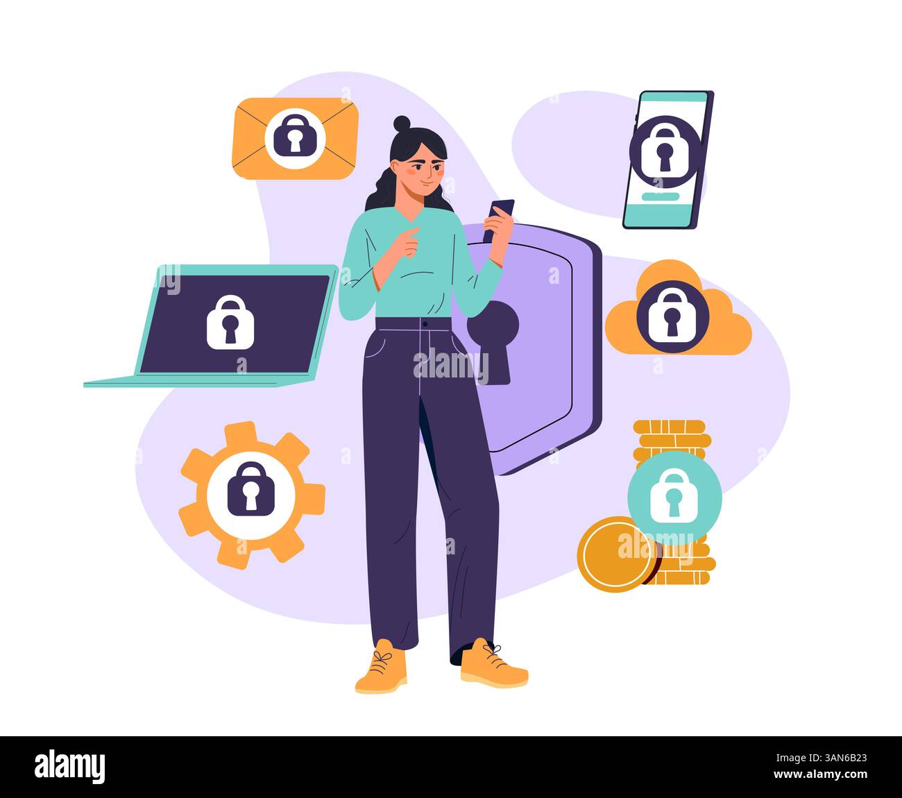 Cybersecurity data protection concept. Vector illustration Stock Vector ...