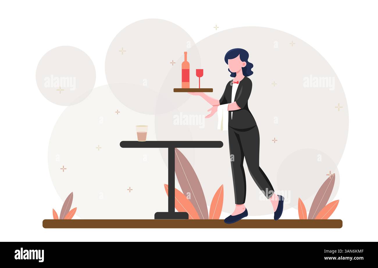 Waitress serving drinks at table. Vector illustration Stock Vector ...