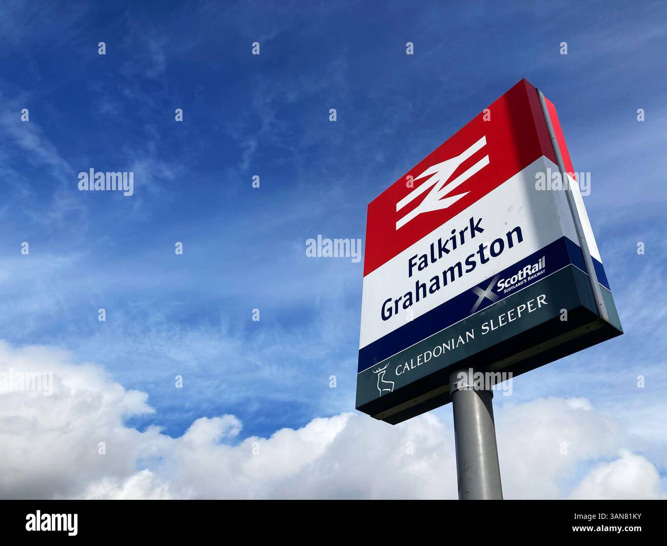 Falkirk Grahamston railway station sign, Falkirk, Scotland - Smartphone Captured Stock Image
