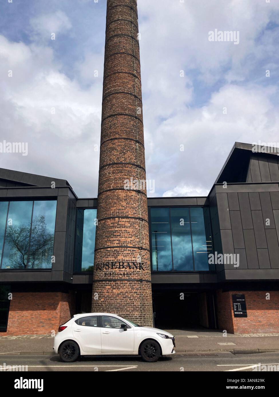 Rosebank Distillery, and iconic brick chimney, Falkirk, Scotland - Smartphone Captured Stock Image