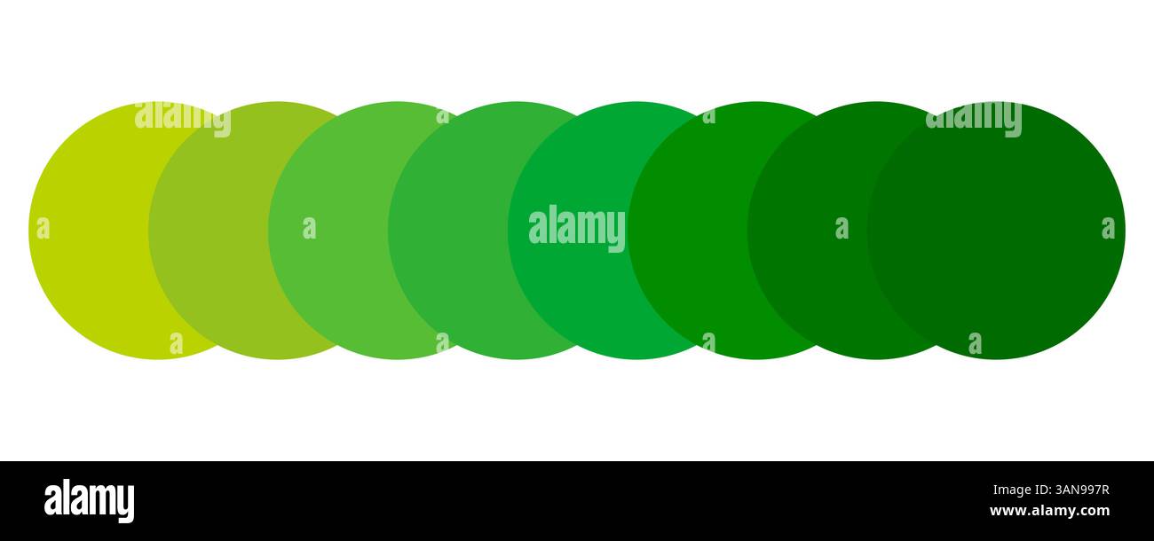 Green palette tones. Circular gradient range. Color variation vector. Fresh nature scheme. Stock Vector