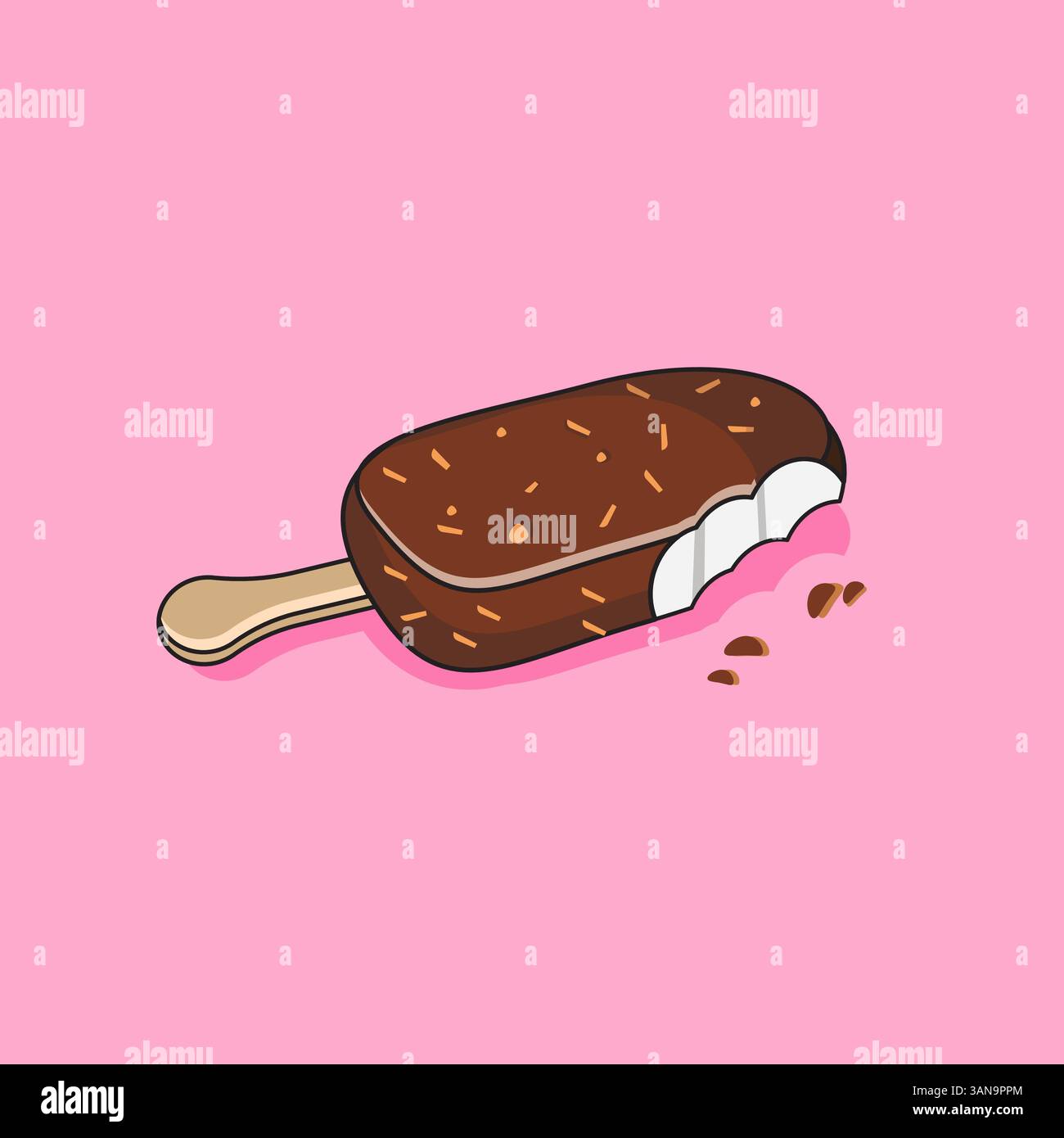 Vector illustration of bite ice cream chocolate nuts Stock Vector
