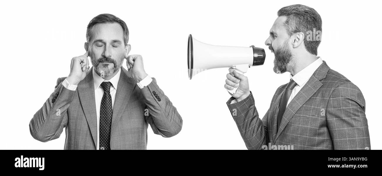 business promotion ideas. businessman shouting in loudspeaker isolated ...