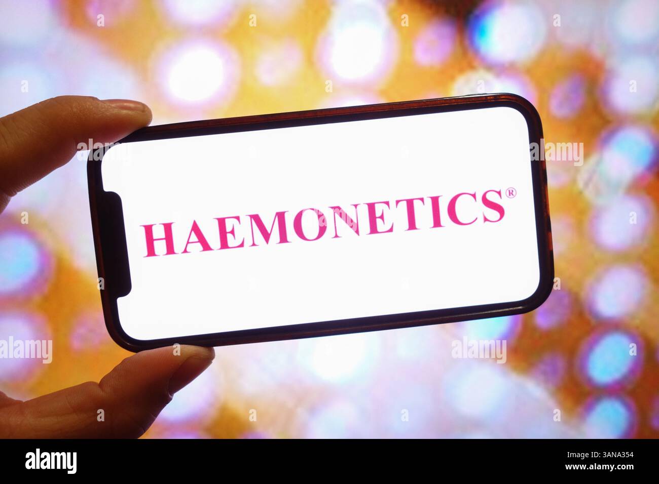 In this photo illustration, the Haemonetics company logo is seen ...
