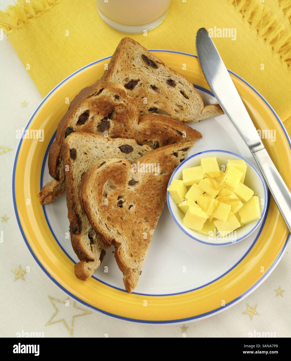 Toasted Break Long Delicious slices of toasted sultana bread with butter cubes Stock Photo ...