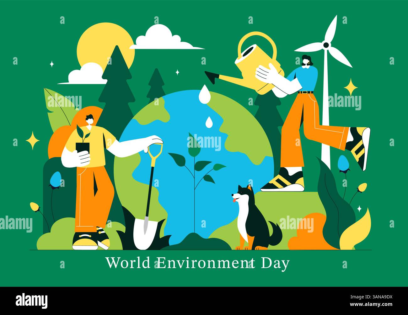 World Environment Day Vector Illustration with Green Trees and Plants ...