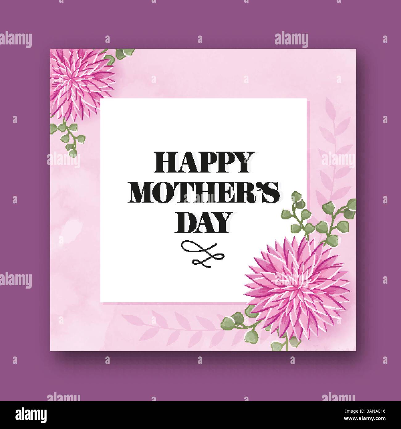 Happy Mother's Day Post Card Design with Dahlia Flower and Leaves ...