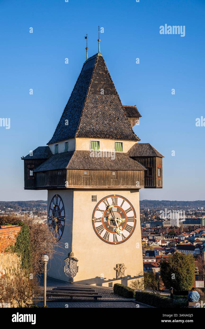 Schlossberg clock tower (Uhrturm), Graz, Styria, Austria Stock Photo ...