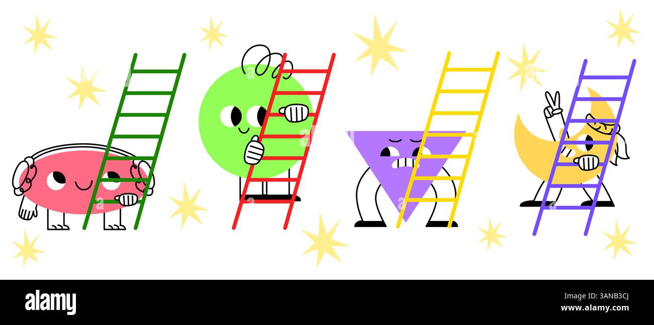 Cute geometric mascots set isolated on white background. Flat vector ...